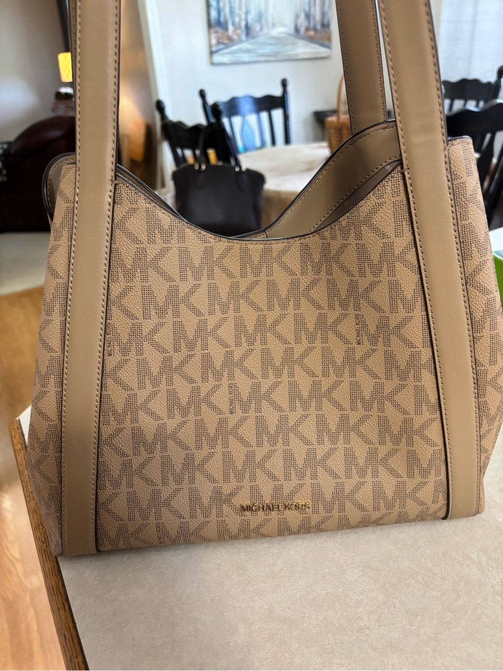 Michael Kors Tan Beige Signature MK Shoulder Bag